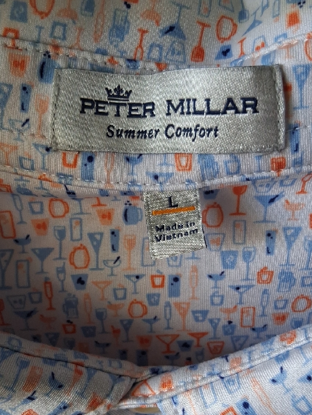 Peter Millar Summer Comfront Light Blue Polo with Orange Accent Print - Picture 2 of 4